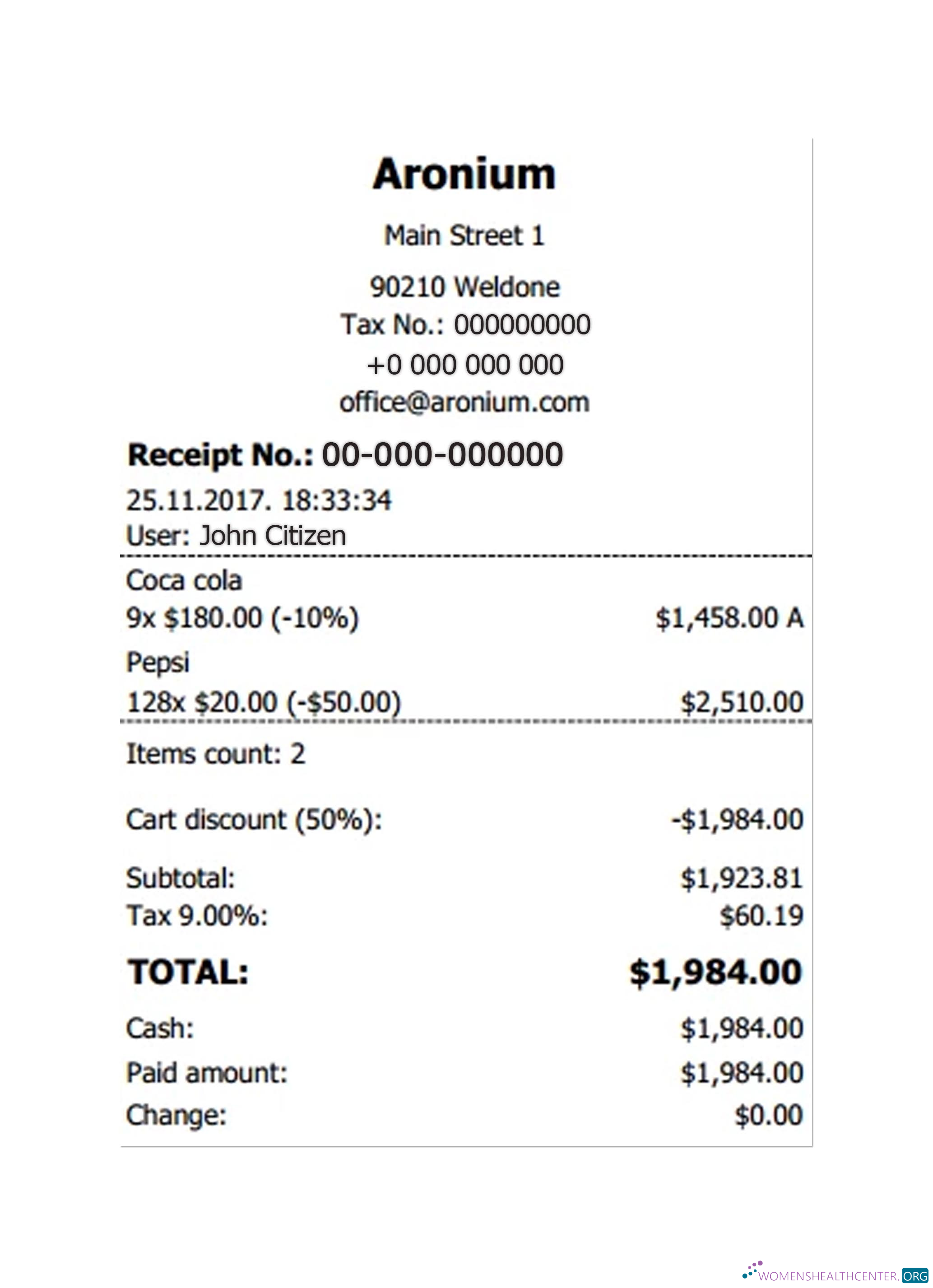 Download ARONIUM payment check Photoshop template